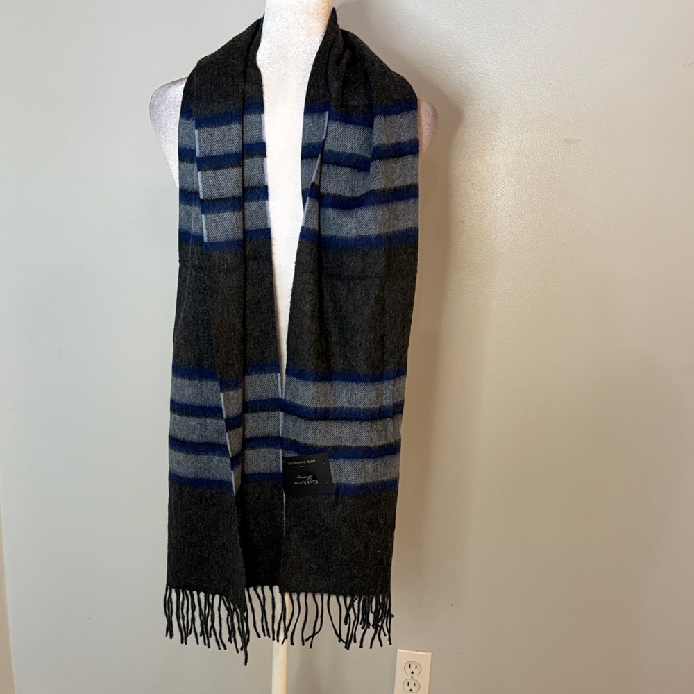 [Club Room] Black/Blue Cashmere Striped Scarf - One Size NWT
